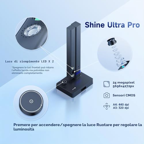 CZUR Shine Ultra Pro 24MP Document Scanner, Foldable Portable Scanner, Scan up to A3, with OCR, Fill Light, for Home Office Online Teaching Windows & macOS