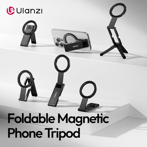 ULANZI MA60 Magnetisches Handy-Stativ für iPhone, Aluminium Mini-Stativ Faltbar, Taschen-Handy-Ständer, Doppelseitiger Magnet, Selfie Stick, Tripod für iPhone iPhone 16, 15, 14, 13, 12 Serie Magsafe