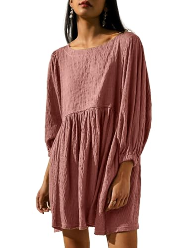 GLAMAKER WOMENS BABYDOLL DRESS PUFF SLEEVE FLOWY WEDDING GUEST SUMMER MINI  DRESSES PINK L - Korting Discount Outlet