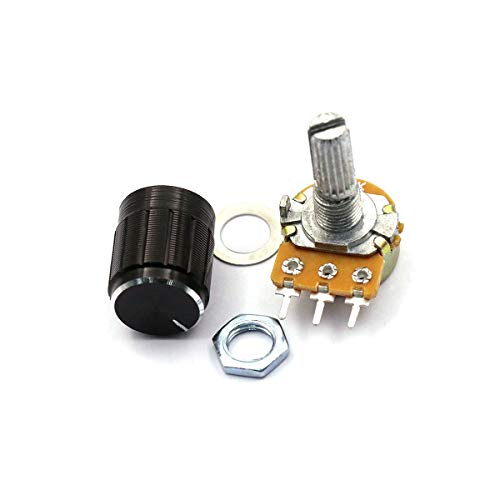 DaFuRui 21Pcs[7 Values x 3pcs] B5K B10K B20K B50K B100K B250K B500K Ohm 3 Terminals Knurled Shaft Linear Rotary Taper Potentiometer with Black Knob Kit - Thumbnail 7