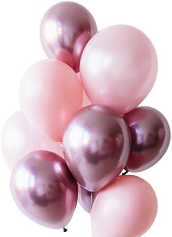 Metallic Rose Gold and Pink Balloon Bouquet | 10 Pack | Perfect balloons for baby shower decorations, birthday party, Bridal showers, christening party decorations, or any other party.