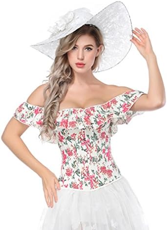 Kimring Women's Elegant Off Shoulder Floral Plastic Bones Overbust Corset Top