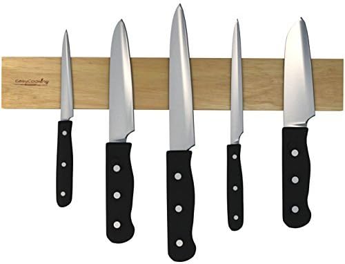 Professional 14'' Magnetic Knife Holder for Smart Chefs - Elegant Wooden Rack - Easy to install - Space saving organizer for your kitchen or tools. FREE BONUS: Fruit Knife. by EASYCOOKING