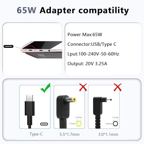 MAXPOR 65W USB C Charger Compatible with Lenovo Thinkpad T14 T15 T16 T480 T490 T580 E14 E15 E16 P14s P16s L13 X13 Thinkpad X1 Thinkbook 14 16 Yoga C940 C930 720 Type C Fast AC Adapte Power Cord Supply
