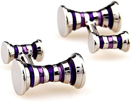 Mens Cufflinks Silver Tone with Purple Stripes Double Ended Barbell Straight Post Cuff links