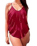 Passionate Adventure Adjustable Strap Plus Size Tummy Cover Tankini One Piece Ruffle Swimwear Flounce Swimsuit