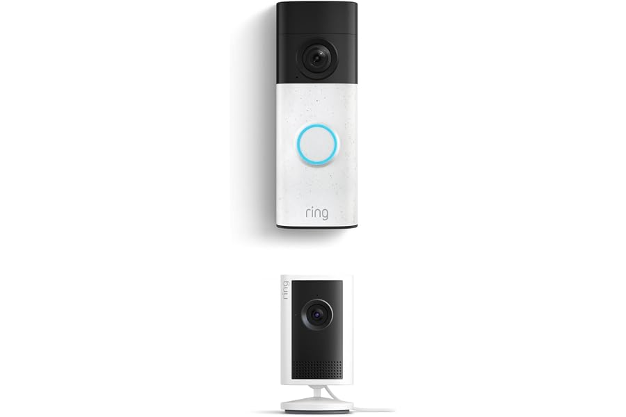Ring Battery Doorbell (newest model), Speckled White with Indoor Cam Plus, White