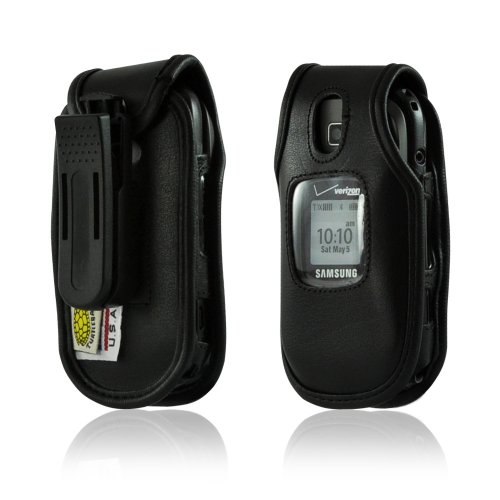 Turtleback Black Leather Case for Samsung U365 Gusto 2 Flip Phone with Rotating Belt Clip - Made in USA