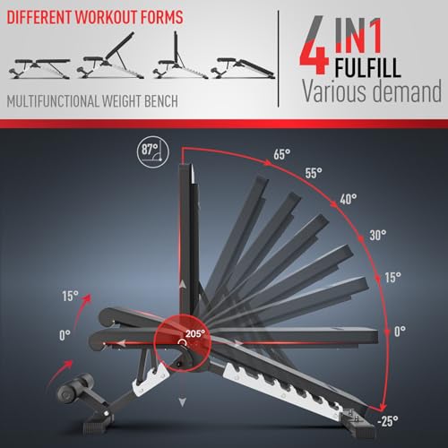 JOROTO MD60 Adjustable Weight Bench, Folding Training Bench, Incline Bench with 1.5 mm Thickened Steel for Home