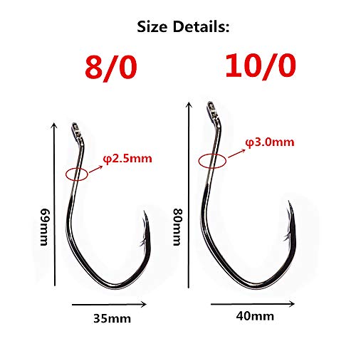 Wallerhaken Big River Köderhaken 8/0 (40 Stück), 10/0 (25 Stück), Hartstahl Angelhaken Salzwasser Größe Schwarz Nickel – Bild 3