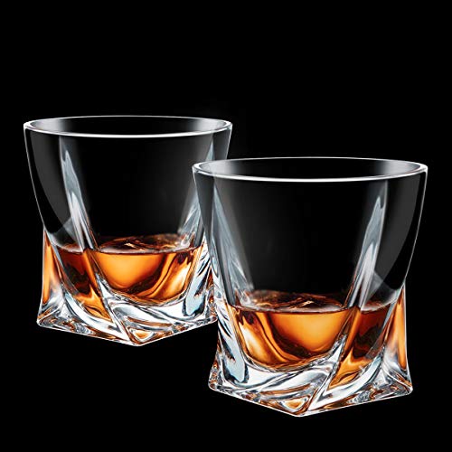 Almagic Whiskey Glass Set of 2 Lead Free Crystal Old Fashioned Glass 10oz for Scotch or Bourbon Gift Boxed (Free 9 Granite Chilling Whiskey Stones + Velvet Bag) - Thumbnail 4