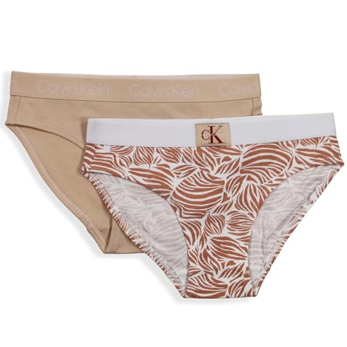 Calvin Klein Kids Girls' Modern Cotton Bikini Underwear 2-Pack, Zebra/Buff Beig…