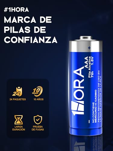 1 Hora Pilas AAA Alcalinas 1.5V LR03, Paquete con 24 Baterías Desechables de Larga Duración, para Juguetes, Relojes, Despertadores, Mandos a Distancia y Dispositivos Portátiles