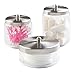 mDesign Round Bathroom Vanity Countertop Storage Canister Glass Jar Combo with Metal Lid for Cotton Swabs, Rounds, Balls, Makeup Sponges, Bath Salts - Set of 3 - Clear/Brushed
