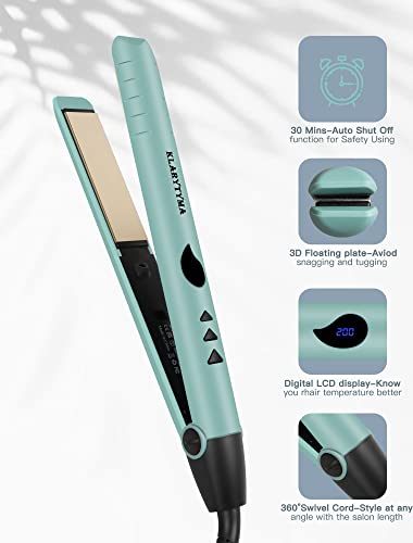 Hair Straightener Flat Iron, Mini Hair Straightener and Curler 2 in 1, Instant Heating, Adjustable Temp for All Type Hair, Professional Straightener Iron, Pouch & Glove Included, Green