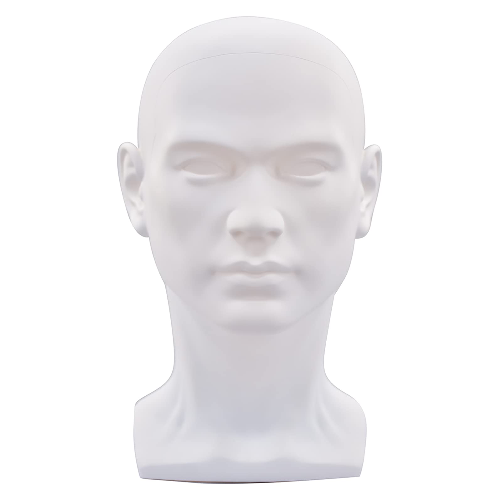 Photo 1 of MIAOMANZI PVC Mannequin Head Black Male Manikin Dummy Stand Model Display Hat Scarf Wigs Hair Glasses Hat Beauty Styling Tool (Matte white)