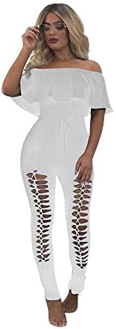 Womens Solid Color Sexy Bandage Falbala Flounced Tight One Piece Jumpsuit Romper