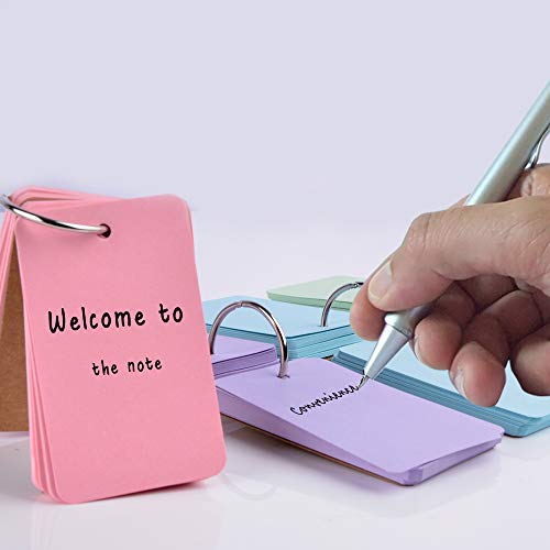 Cehomi 5 Color Flash Cards Index Cards. Multicolor Note Cards with Binder Ring. Blank Kraft Paper Easy Flip DIY Greeting Cards(10 Pack,50 Pieces/Pack, 3.5x2.2 inch)