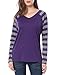 Allegra K Women's Striped T-Shirt Color Block Long Raglan Sleeve V Neck Baseball Tee Shirt Top Medium Purple