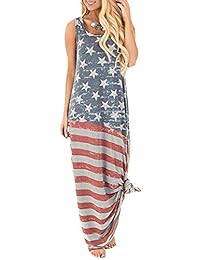 Spadehill vestido maxi sin mangas con estampado de la bandera estadounidense del 4 de julio para mujer