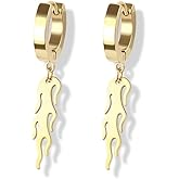 316L Stainless Steel Flame Dangling Huggie Hoop Earrings, Sold as a Pair