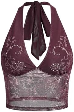 SOLY HUX Women's Y2k Gothic Lace Trim Cami Crop Top Sleeveless