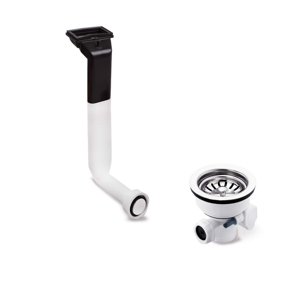 AQUADE Drain Stopper, 114mm Siebkorb/Abtropf-überlauf/Drehexcenter, Stainless Steel & Plastic, Made in Germany