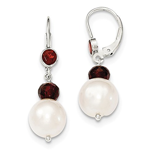 ICE CARATS 925 Sterling Silver Freshwater Cultured Pearl Red Garnet Leverback Earrings Lever Back Drop Dangle Fine Jewelry Ideal Mothers Day Gifts For Mom Women Gift Set From Heart