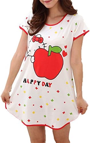 Curry Girl Womens Cartoon Apple Nightshirts Cotton Chemises Slip Sleepwear
