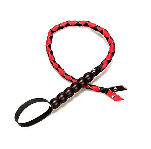 Eroticave Leather BDSM Long Whip Flogger, 3 ft, Black/Red