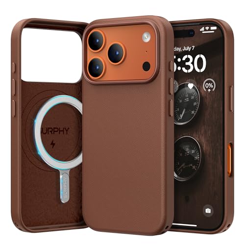 SURPHY PU Leather Case for iPhone 17 Pro MAX (6.9") Case Compatible with MagSafe, Leather Case with Precise Cutouts, Brown