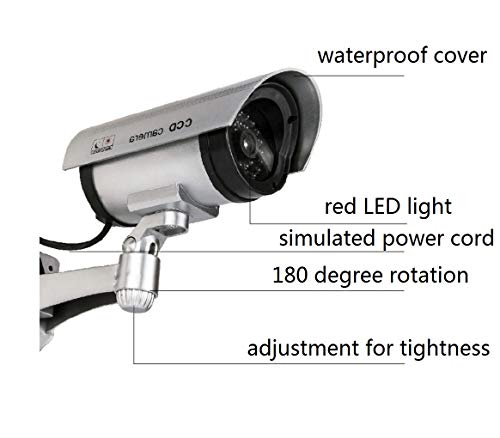 Inesun Fake Security Camera Bullet Dummy Surveillance CCTV Camera Outdoor Indoor with LED Light, Silver - Thumbnail 3