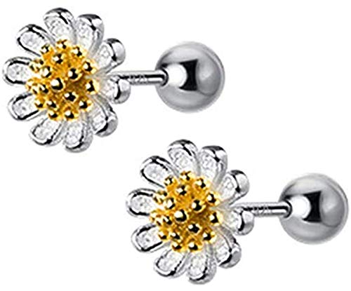 18G Cute Daisy Flower Cartilage Stud Earrings Sterling Silver for Women Girls Dainty Helix Tragus Earring Labret Studs Barbell Screw Back Ear Piercing Jewelry Gifts Hypoallergenic BFF