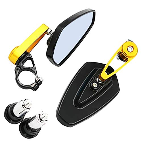 Yibid Motorcycle Handle Bar end Mirrors, CNC Billet Aluminum Triangle Side Rearview Universal for 7/8 inch Handlebar Honda Kawasaki Suzuki Yamaha Harley Victor Ducati Racer Street Bikes (Gold Stem)