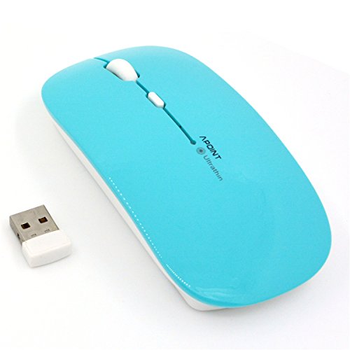 SROCKER T3 Ultra-thin 2.4GHz Wireless Silent Click Optical Mouse/Mice 3 Adjustable DPI Levels with 4 Buttons and Nano USB Receiver for Laptop/PC/Mac(Blue)