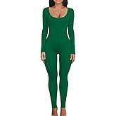 LAGSHIAN Women's Sexy Bodycon Long Sleeve Scoop Neck One Piece Jumpsuit Romper