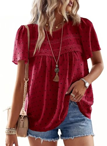 Falechay Plus Size Tops for Women Cute Eyelet Flowy Red-Black Dots 6XL at Amazon