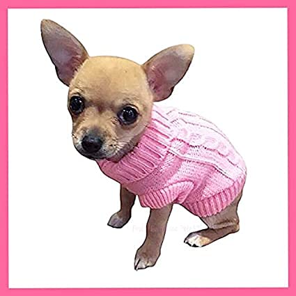Small Chihuahua Jumper Puppy Dog Coat Knit Winter Jumper Cosy Teacup Miniature Breeds (Small, Pink)