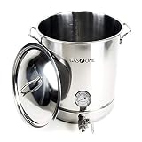 GasOne 10 Gallon Stainless Steel Home Brew Kettle Pot Pre Drilled 4 PC Set 40 Quart Tri Ply Bottom for Beer Brewing Includes Stainless Steel Lid, Thermometer, Ball Valve Spigot - Home Brewing Supplies