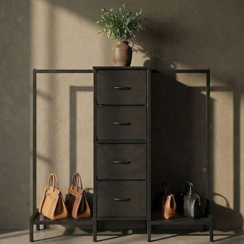 Closet Para Ropa armables, Perchero Para Ropa, con barra para colgar y 4 cajones, Closet ropero en forma de T, color marrón vintage (Negro)