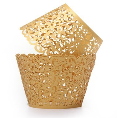 Click Here to See More Images 12 PC Royal Gold Lace Cupcake Liners / Wrappers - Custom Wrappers from Bakell