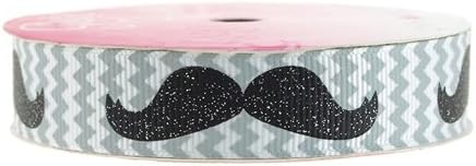 Firefly Imports FMX098322124 Glitter Mustache Chevron Grosgrain 3 yd Ribbon, 7/8", Black