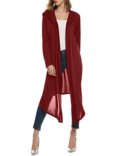 ACEVOG Women's Hooded Long Sleeve Solid Essential Draped Cascading Cardigan
