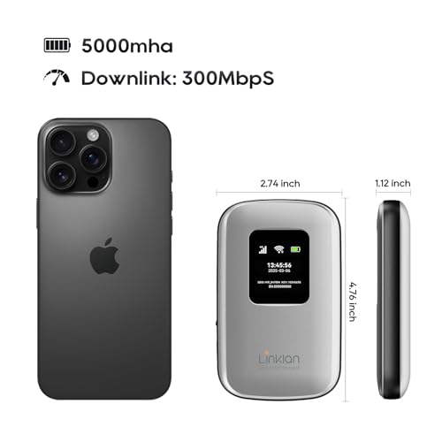 Tragbarer mobiler Hotspot - eSIM Global WiFi Hotspot, keine SIM-Karte/Vertrag erforderlich, 16 Geräte, über 180 Länder, kompakter WLAN【15 Tage kostenloses 5G-Datenvolumen in Europa】