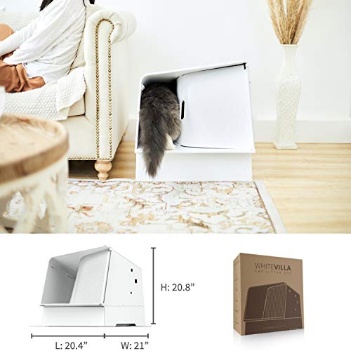 PETKIT Cat Litter Box, White Villa SemiEnclosed Cat Litter Box with Litter Scoop, Low Entry
