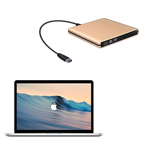 DVD Drive USB 3.0 External CD Drive,Emmako External DVD CD Player & CD DVD +/-RW Writer/Rewriter/Burner High Speed Data Transfer for MacBook/Laptops/Desktops/Notebooks Support Windows 10 (Golden)