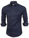 Emiqude Men's Casual Long Sleeve Solid Plaid Dress Shirt