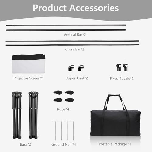 EMART Outdoor Projection Screen with Stand, 150 Inch Portable Indoor 16:9 4K HD Rear Front and Foldable Tripod with Carrying Bag for Home Theater Backyard Movies