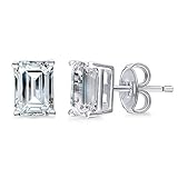 BERRICLE Rhodium Plated Sterling Silver Solitaire Anniversary Wedding Stud Earrings Made with Swarovski Zirconia Emerald Cut 2 CTW - Holiday Gift