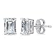 BERRICLE Rhodium Plated Sterling Silver Solitaire Anniversary Wedding Stud Earrings Made with Swarovski Zirconia Emerald Cut 2 CTW - Holiday Gift